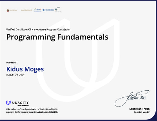 Udacity Programming Fundamentals Certificate Layout